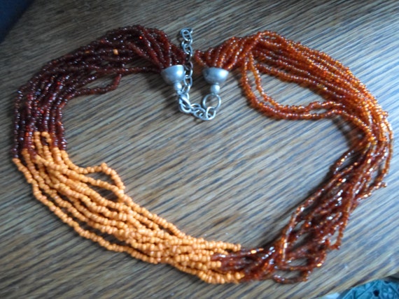 Vintage Women's Orange & Brown Glass Beaded Neckl… - image 1