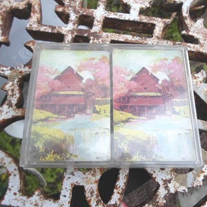 Vintage Country Scene Playing Cards Double Deck Canasta, Poker 1970s Waterfalls In Plastic Case The US Playing Card Co.