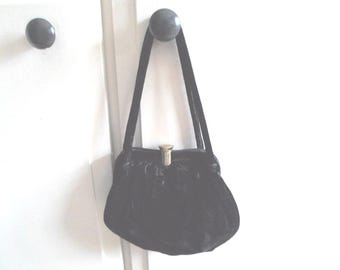 Vintage 1940s Black Velvet Purse with Small Satin Coin Purse, Handbag