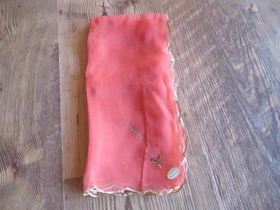 Vintage Women's French Sheer Red Scarf Handkerchi… - image 8