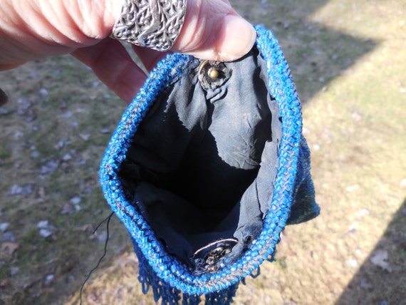 Vintage Women's Blue Glass Beaded Small Purse No … - image 5