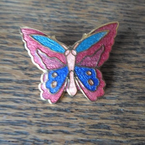 Vintage Women's Small Cloisonne Butterfly Pin Colorful Brooch Gold Tone Blue/Red/Green Insect Ladies Gift Girl's Gift 1970s 1980s image 2