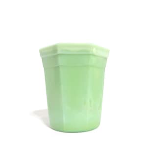 Vintage Green Akro Agate Glass Slag Shot Glass Toothpick Holder Panel Sides Small Tiny 1930s 1940s