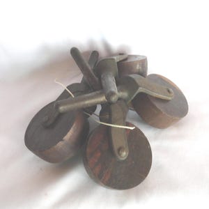 Antique Wood Caster Wheels  Cast Iron Large Furniture Repurposing Lot of 4 Industrial Steampunk Reuse Recycle 1900s to 1940s