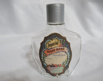 Vintage Imperial Tooth Wash and Tooth Preserver Bottle J. B. Lynas & Son 1920s Bathroom Decor Most of Label Colorful Label Flowers