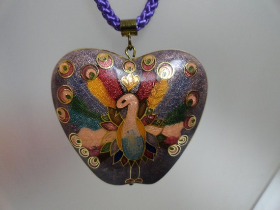 Vintage Women's Colorful Peacock Cloisonne' or En… - image 3