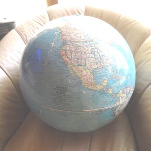 Vintage World Globe National Geographic 1976 Worn Round Repurpose Teacher&#39;s Tool Retro Scratches Not Perfect Movie Prop No Stand 1970s