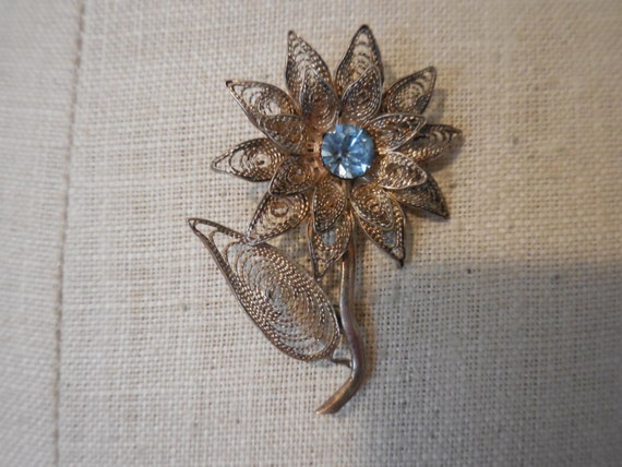 Vintage Women's Spun Sterling Silver Flower Pin F… - image 1