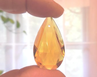 Vintage Topaz Colored Glass Chandelier Crystal, Teardrop, Faceted, No Wire, 1950s-60s