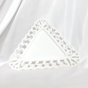 Vintage Milk Glass Plate with Lacey Edge, Triangular, Decor, Hangable