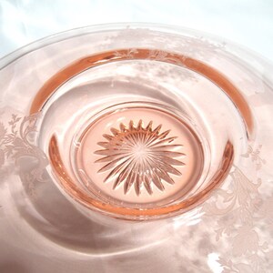 Vintage Pink Depression Glass Console Bowl with Etched Flowers, 1930s-40s image 3