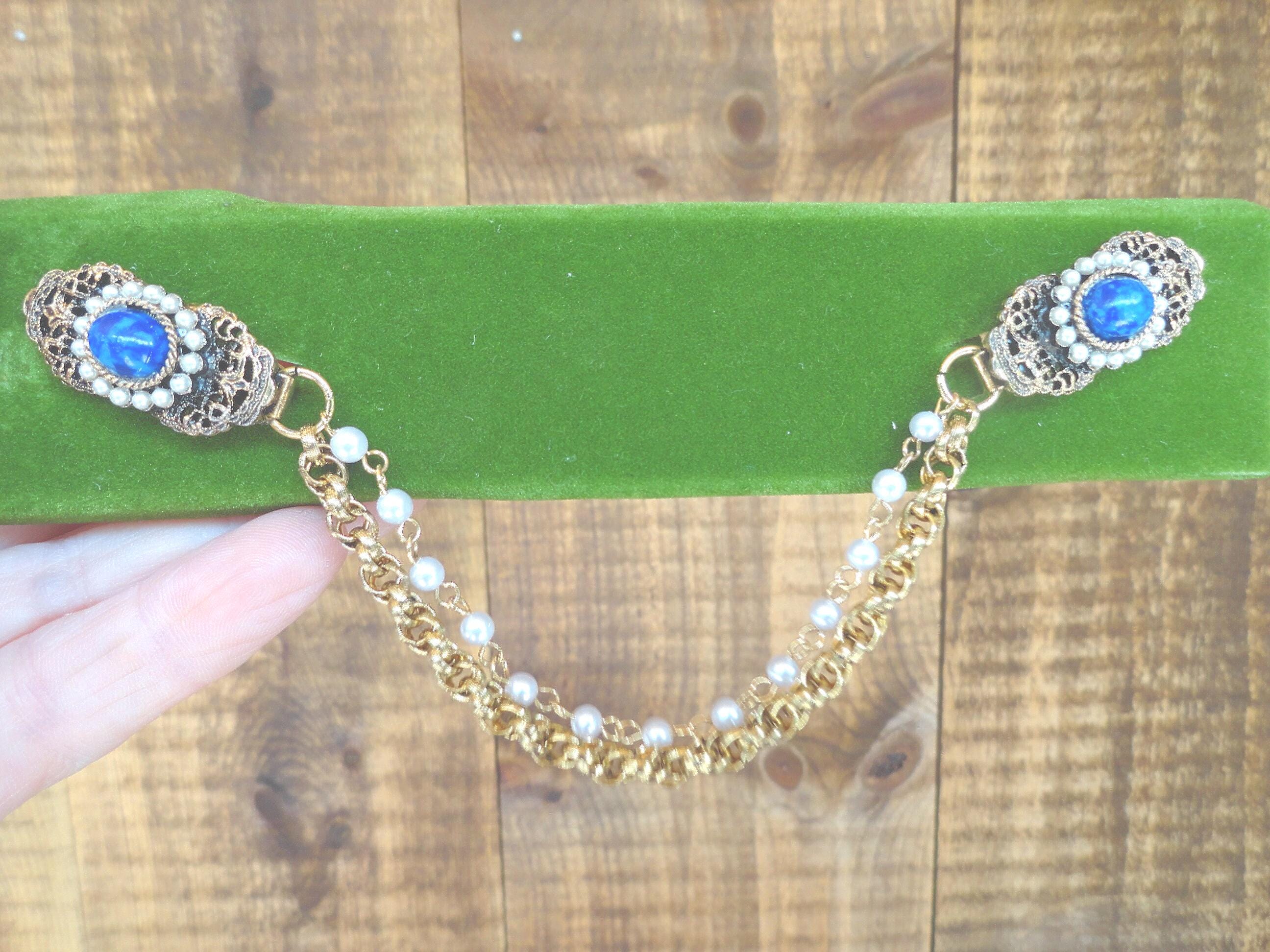 Collier Vintage Années 1950/1960 - Perles Et Pierre Bleue - Occasion
