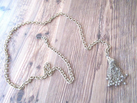 Vintage Gold Tone Tassel Necklace Belt Accessory Vintage Monet Gold Tassel Wrap Necklace Belt II – Recess main image 3