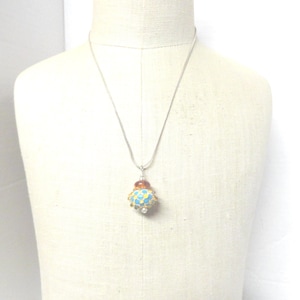 Vintage Sterling Lamp Work Bead Necklace Pendant Bumpy Bead Pendant .925 Italy Light Brown Yellow Blue Handmade Art Bead
