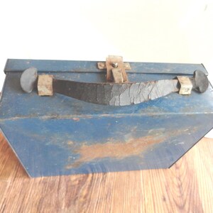 Vintage Blue Metal Lunchbox, Child's, Thermos, 1920s-40s image 6