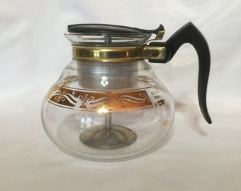 Vintage Clear & Gold Cory 5 Cup Percolator Coffee Pot with Inners Decor Retro Kitchen 1950s Small