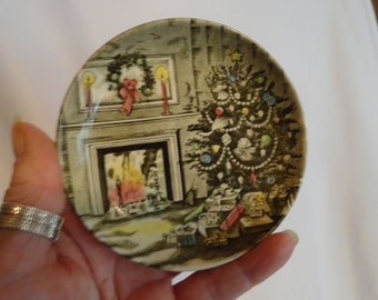 Vintage Johnson Bros. England Merry Christmas Coaster Single Small Dish Christmas Tree Decor Trinket Dish Fireplace Display Holiday 1950s