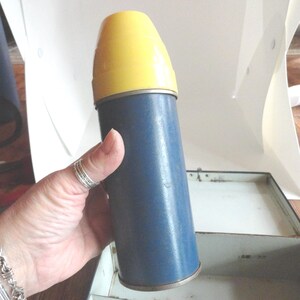 Vintage Blue Metal Lunchbox, Child's, Thermos, 1920s-40s image 5