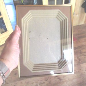 Vintage Gold Metal Picture Frame, 1980s, Beige Flocked Stepped Matte, Hang, Self Stand, Home Decor