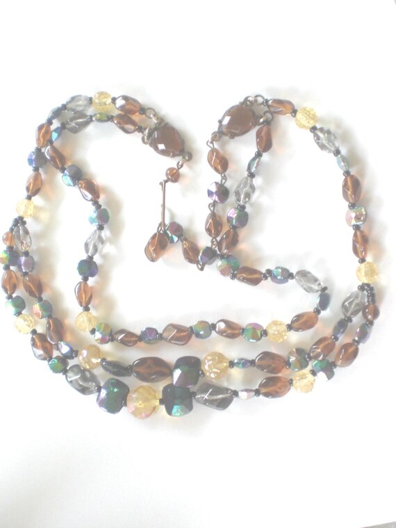 Vintage Brown Glass Bead Necklace 3 Strand 1950s … - image 3