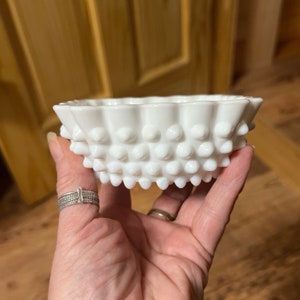 Vintage Fenton Hobnail Milk Glass Square Dish Nut Dish Collectible Small Candy 1960s