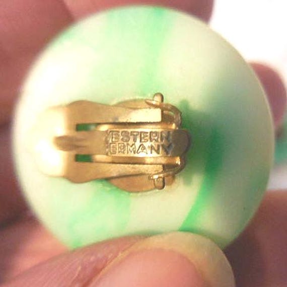 Vintage W. Germany Green Marbled Earrings White S… - image 5