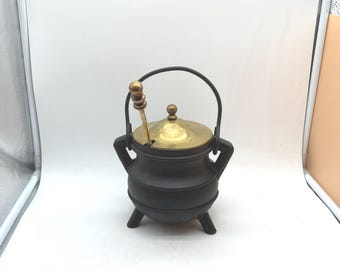 Vintage Cast Iron, Brass Kerosene Fire Starter, Smudge Pot with Roller