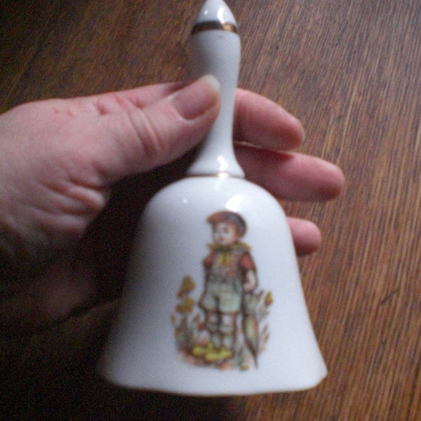 Vintage Hand Bell A Price Import Japan Bell Boy & Umbrella Hummel Looking Collectible Gold Trim 1950s to 1970s