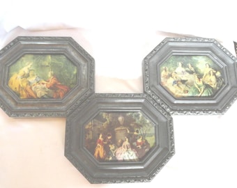 Vintage Italian Victorian Style Wall Hanging, Metal Frame, Satin Fabric, Choice
