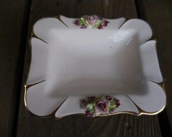 Vintage English Light Pink & Gold Porcelain Dish Adderley Staffordshire England Flowers Small Bone China Floral and Figurine Co. 1950s 1960s
