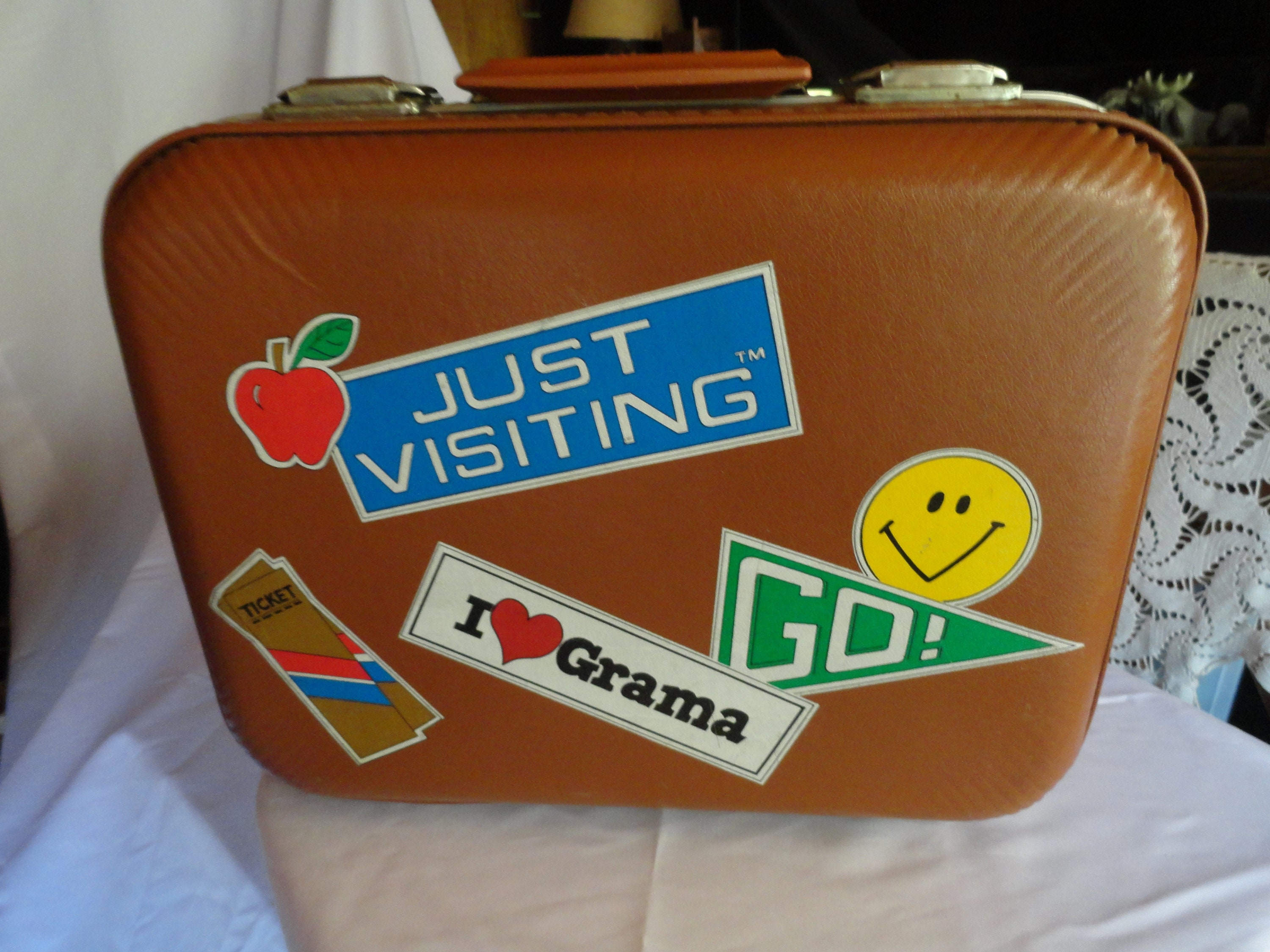 Vintage 1940's leather suitcase luggage Euro+Asian stickers decals for parts