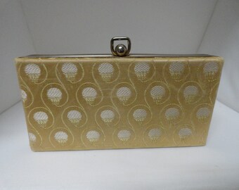 Vintage Women's Gold & Beige Small Clutch Purse Evening Wedding Snap Shut Hazy Mirror Inside No Handle Not Perfect 1950s 1960s