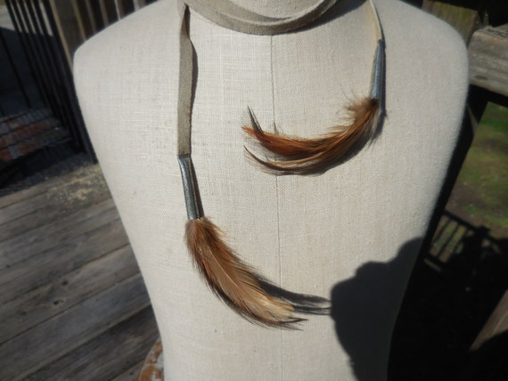 Vintage Brown Feathered Hair Accessory Hippie 198… - image 1