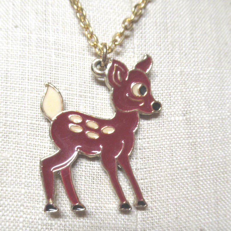 Vintage Little Girl’s Disney Necklace Choice’: Snow White, Minnie Mouse, Bambi, Gold Tone, 1970s image 7