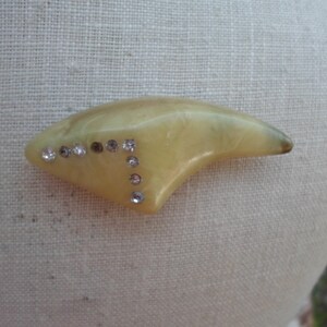 Vintage Women's Celluloid Pin Tooth or Claw Looking 1920s 1930s Rhinestones Early Plastic Brooch image 1