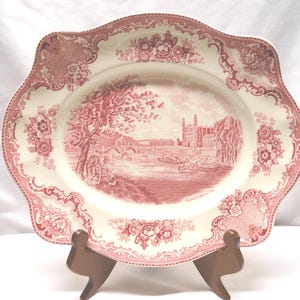 Vintage Johnson Bros. Red Transferware Small Platter Serving Dish Dining Display Retro 2000s Cambridge 1792
