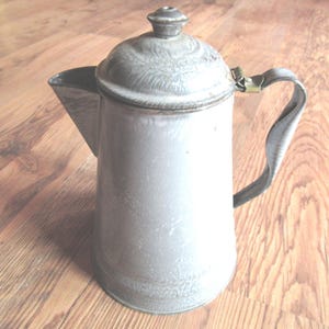 Vintage Enamel Coffee Pot, Gray, Rustic, 1900s-40s, Farmhouse Decor