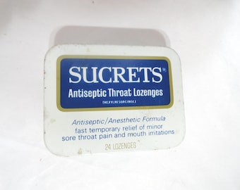 Vintage Sucrets Tin Hinged Metal, Antiseptic Lozenges, 1970s