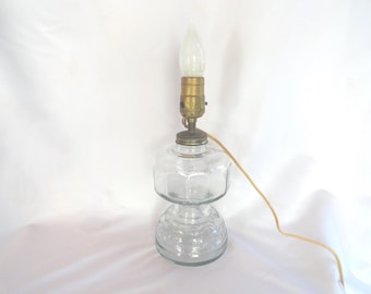 Vintage Glass Hurricane Oil Lamp Converted to Electric, Home Decor, Farmhouse, 1960s-70s