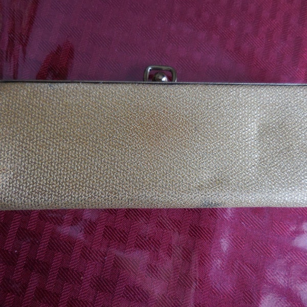 Vintage Gold Metallic Thread Eye Glass Case 1950s to 1960s Accessory Fabric Satin Inside Snap Lock Not Perfect Purse Size Holder