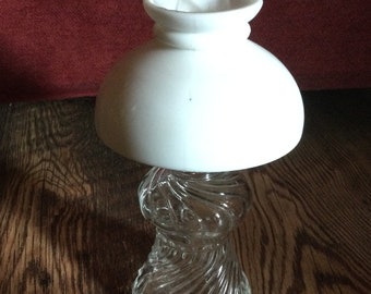 Vintage P & A Mfg. Co. Miniature Hurricane Lamp Clear and Milk Glass Globe 1940s to 1960s Oil or Kerosene Acorn Burner Home Decor Tiny Mini