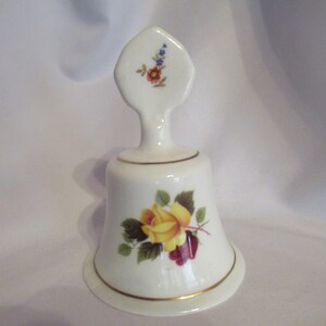 Vintage Staffordshire Porcelain Bell Red & Yellow Rose England Made Small 1950s 1960s Collectible White English