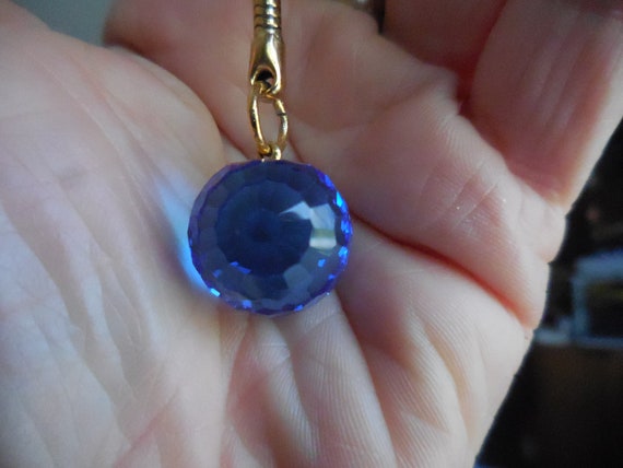 Vintage Key Chain Blue Faceted Crystal Gold Tone … - image 4