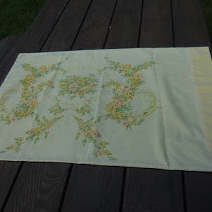Vintage Yellow Floral Pillowcase Single Flowers 1960s 1970s Floral Green Accent Tastemaker Retro Made in USA Linen