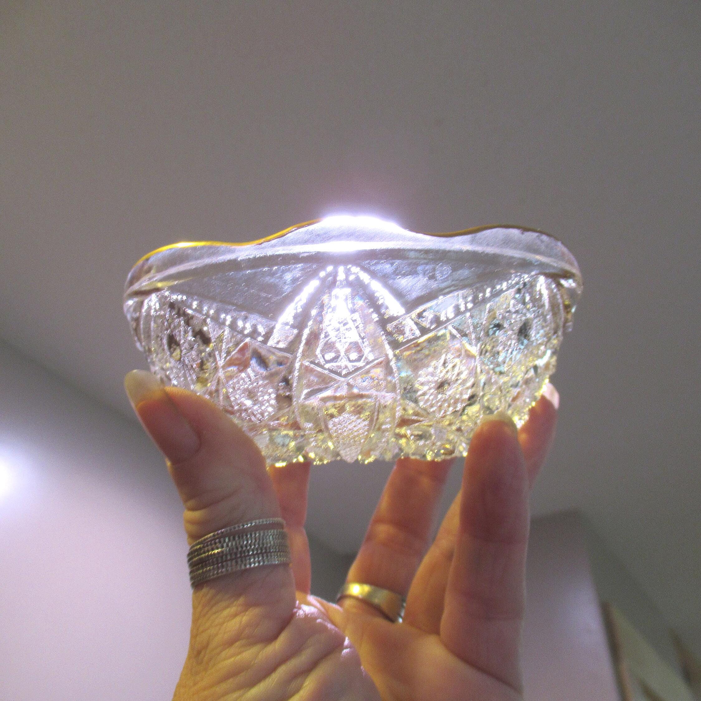 Vintage Clear Cut Glass Bowl With Gold Rim, Small, 1950s-60s - Etsy
