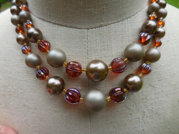 Vintage Women's Gray & Umber Brown Pearl Glass an… - image 5