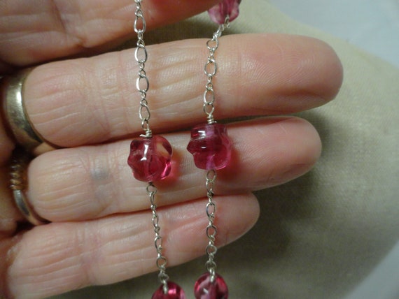 Vintage Women's Sterling Silver & Pink Glass Bead… - image 4