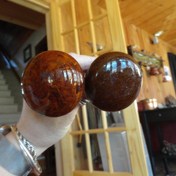 Antique Bennington Vermont Pottery Doorknob Set Brown & Orange Round Swirled Marbled Antique Repurpose Recycle 1800s 1900s