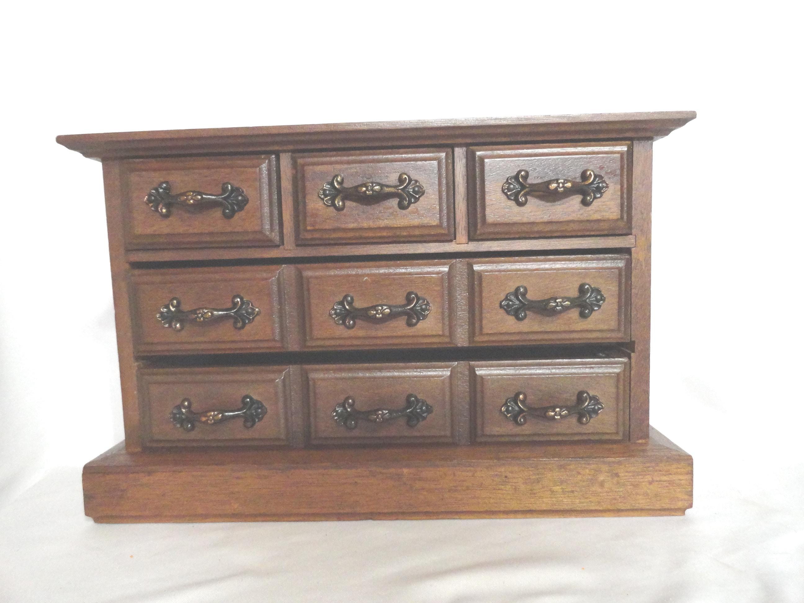 Vintage Wooden Jewelry Box, Music Box, Chest of Drawers, Japan