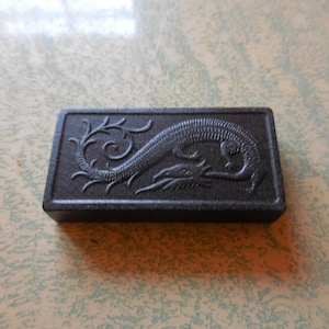 Vintage Halsom Dragon Domino, Single, Black, Embossed Game Piece, 1950s-1970s